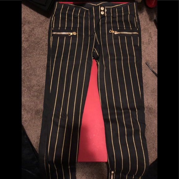 Balmain jeans black with gold pinstripes - size 36 - Picture 1 of 7